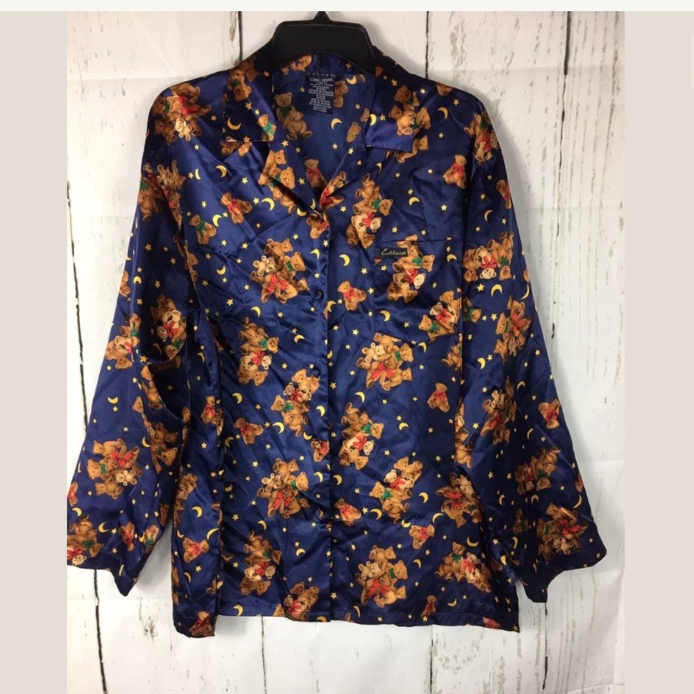 Vtg. Esleep Teddy Bear Moon Stars Night Shirt L